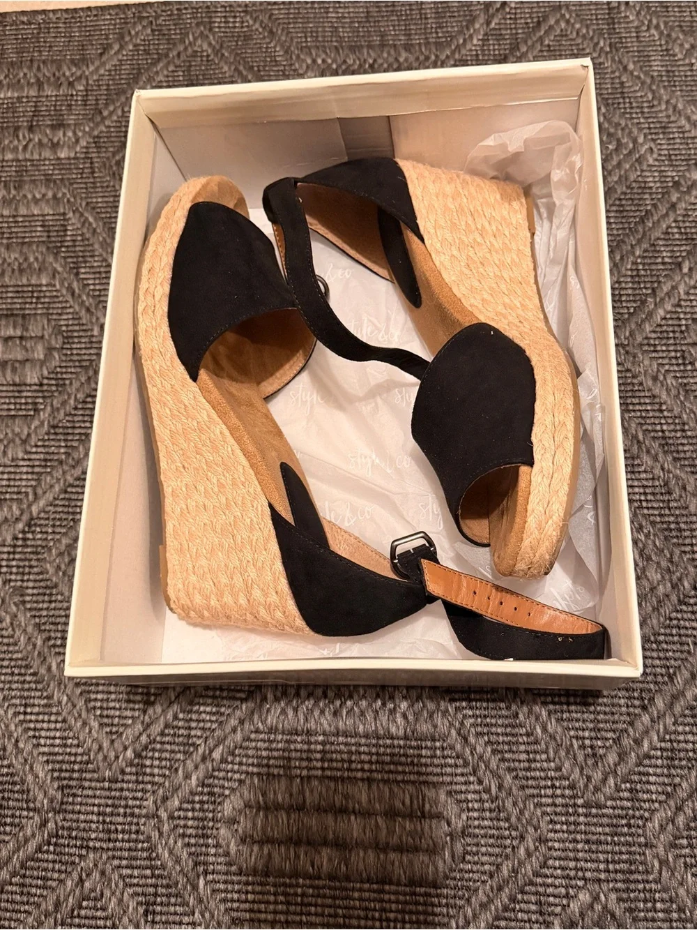 Style & Co. Black Suede Open-Toe Ankle-Strap Wedges